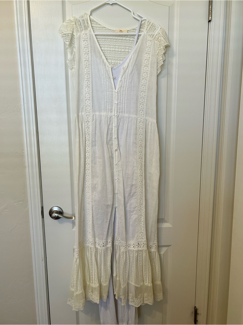 Hummingbird Cream Lace Maxi Dress with Button Front